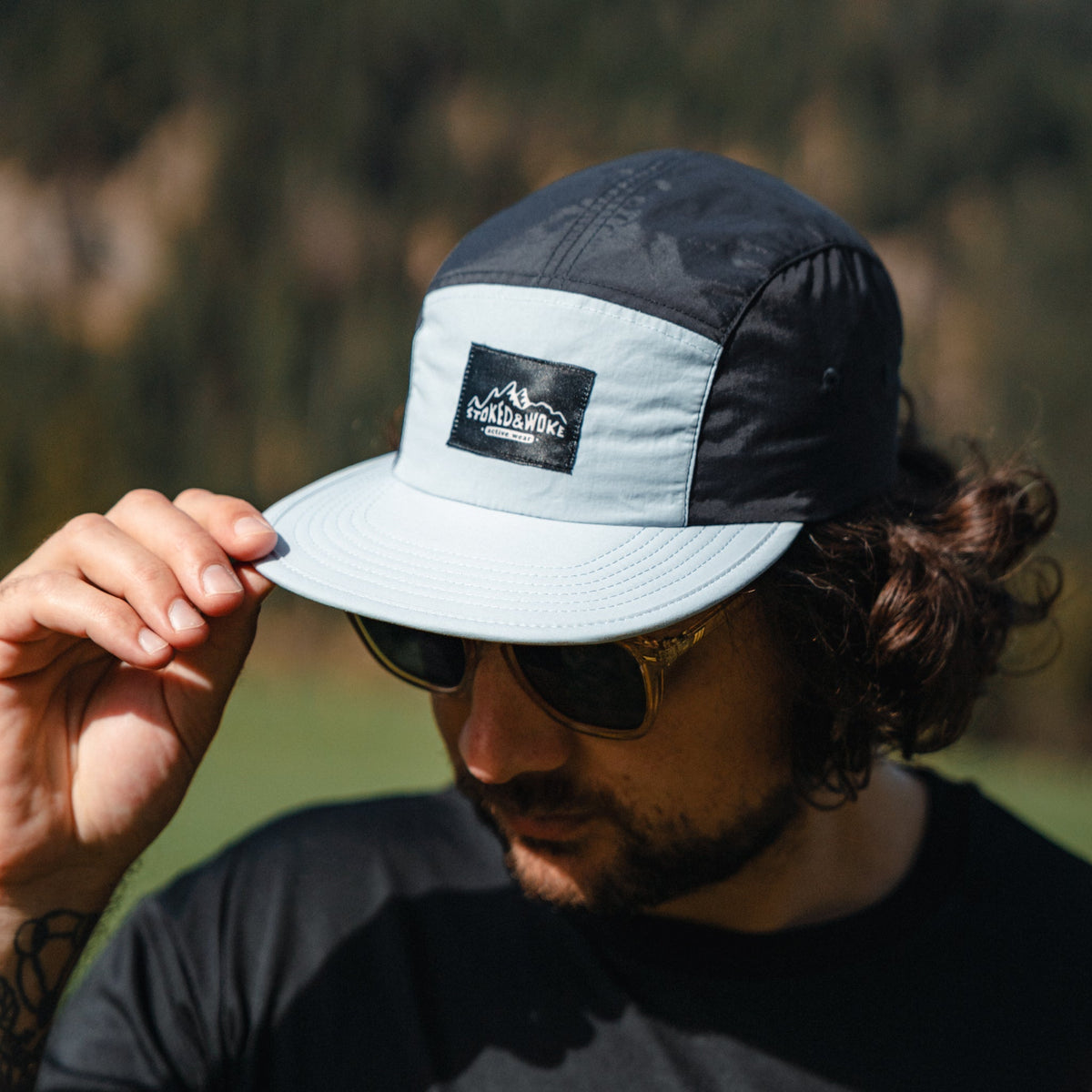 Recycled "Active" five-panel Cap in Powder/Navy