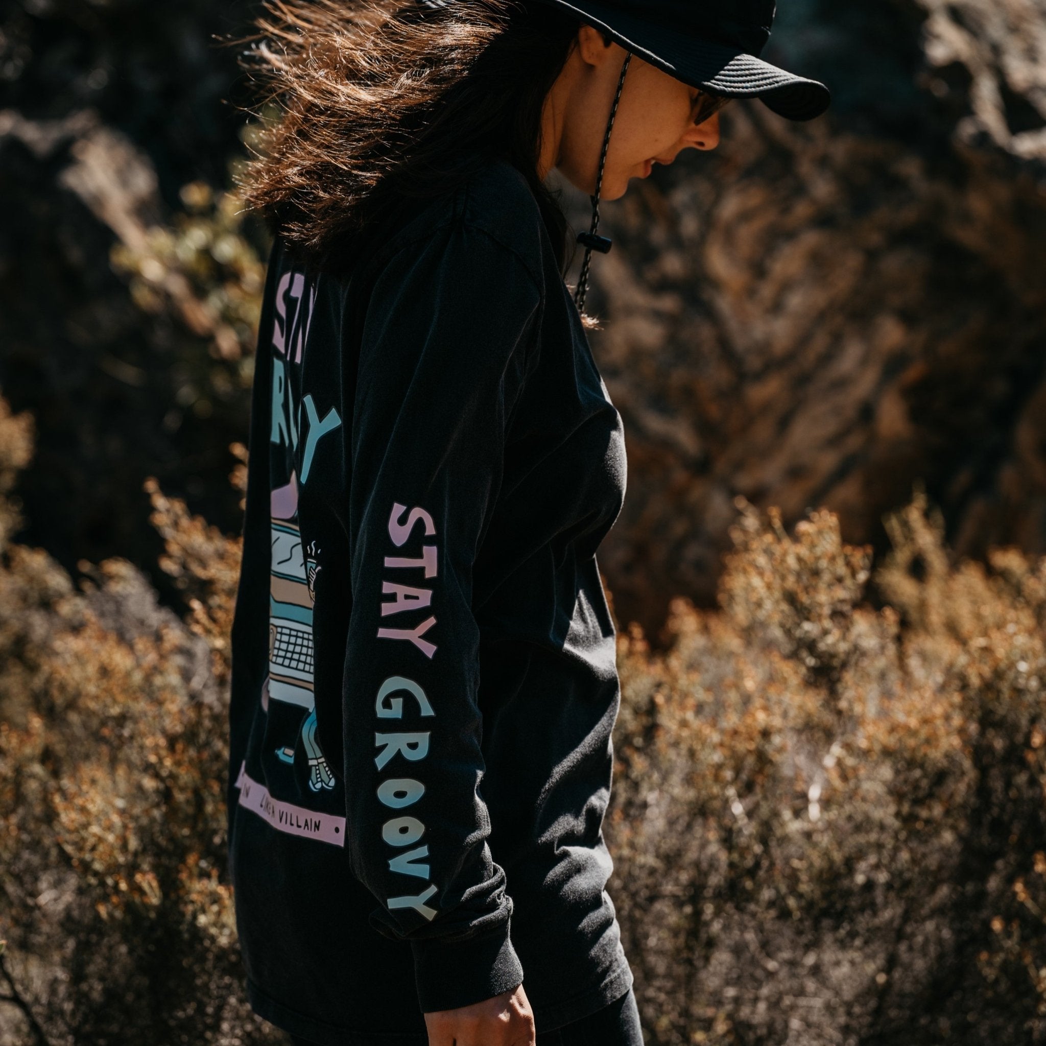 Stone Washed "Stay Groovy" Long-sleeve Tee