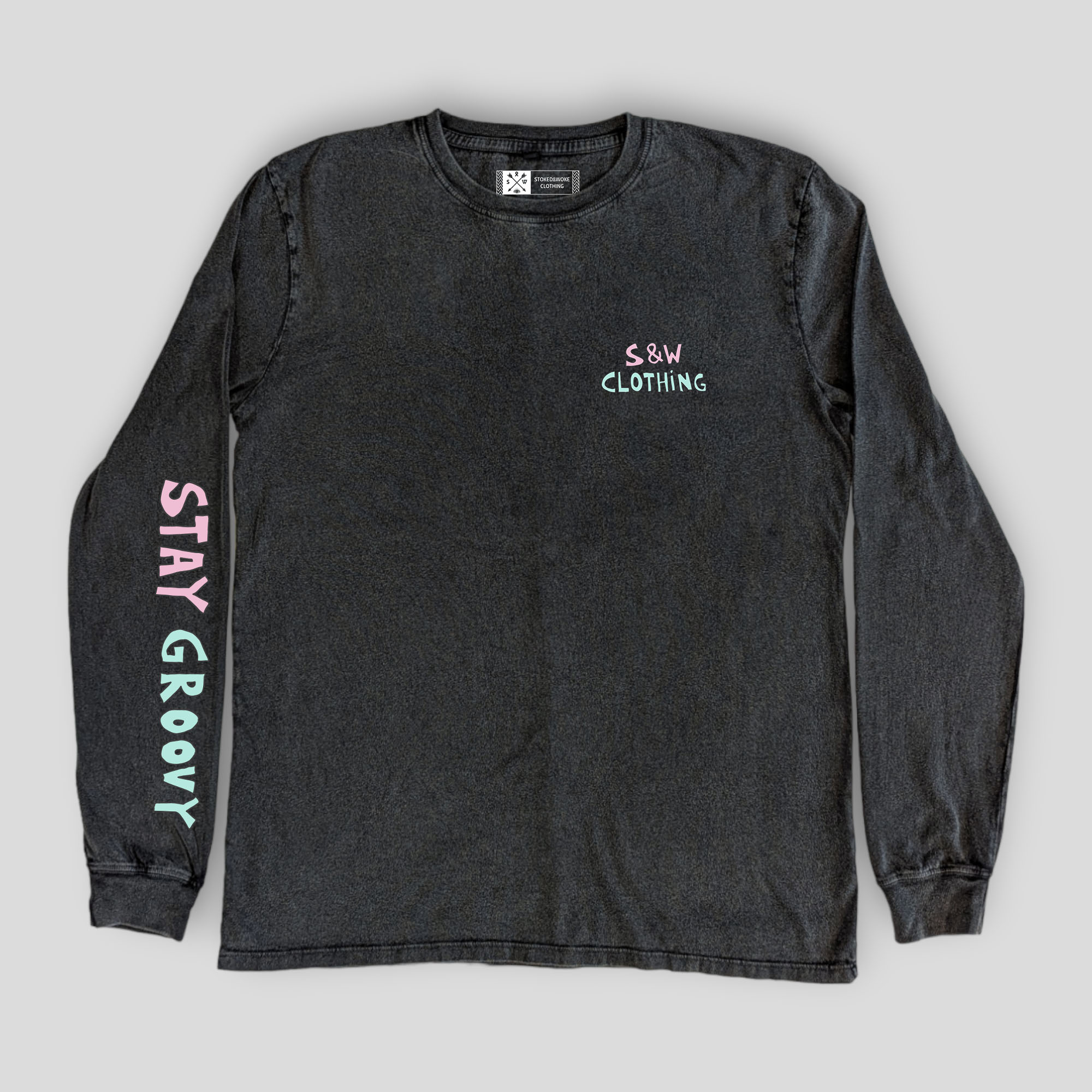Stone Washed "Stay Groovy" Long-sleeve Tee